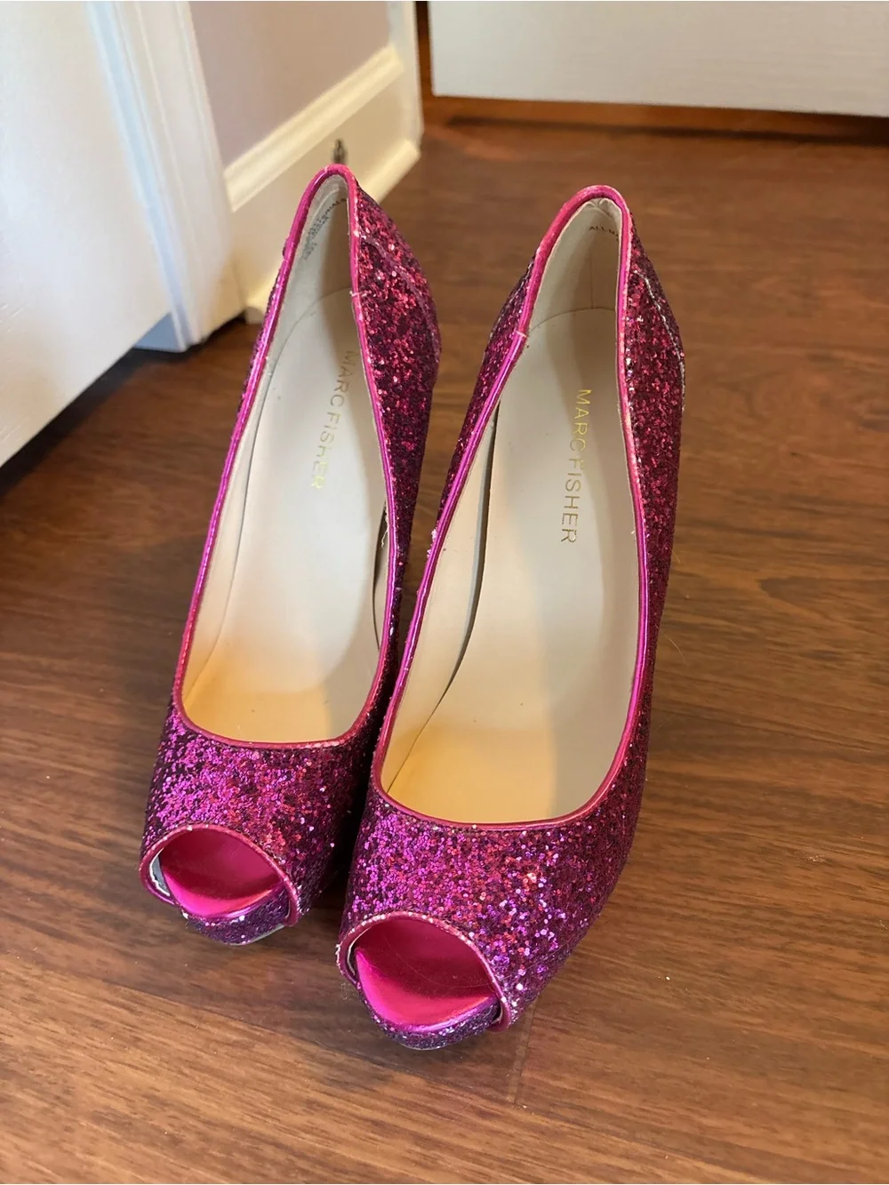 Marc Fisher Pink Barbiecore Women's Glitter Peep-Toe High Heel Stiletto - Picture 3 of 5